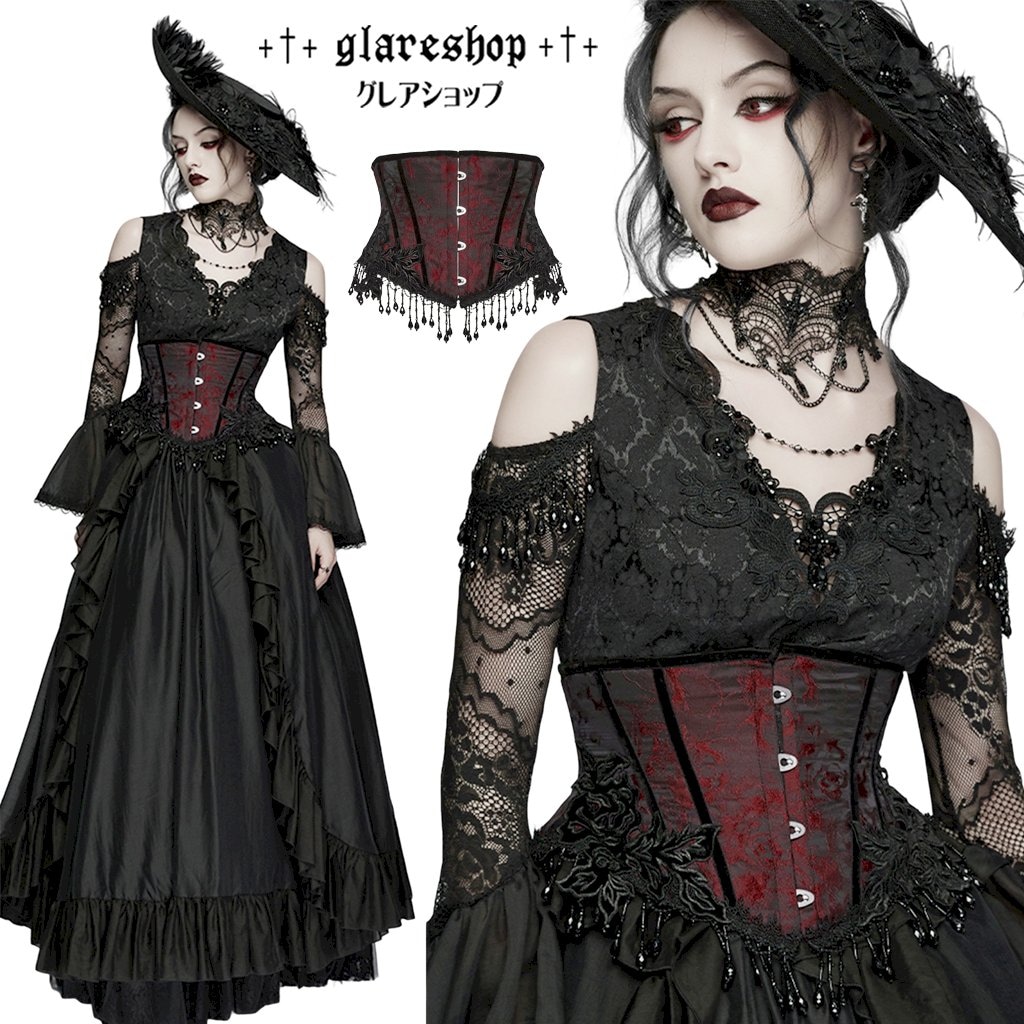 glareshop ���쥢����åס�S/L/2XL��KX710-R�������å��������ӡ������å��륳�륻�åȥ������ȥХ�� ������ ��ǥ����� | �������奢��� V�� ���ơ��� ���� [PUNK RAVE] Gothic Rose Bead Tassel Corset Waistband