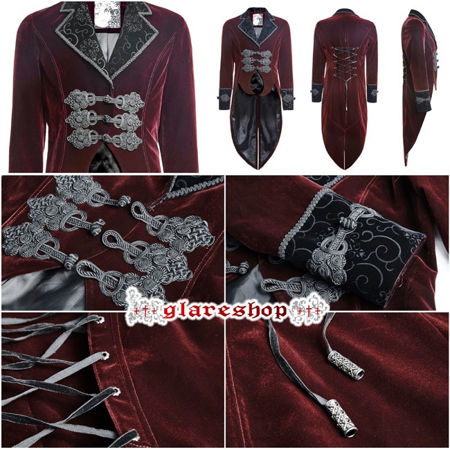 glareshop 쥢åסM.S-M.4XLJX285-Rå 㥱å ߥɥ   եͥ  å ֡߹  |  եޥ 奢 V ץ ơ   [PUNK RAVE] Gothic Velvet Tailcoat