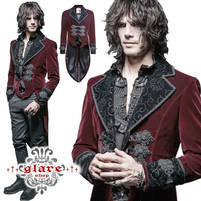 glareshop 쥢åסM.S-M.4XLJX285-Rå 㥱å ߥɥ   եͥ  å ֡߹  |  եޥ 奢 V ץ ơ   [PUNK RAVE] Gothic Velvet Tailcoat