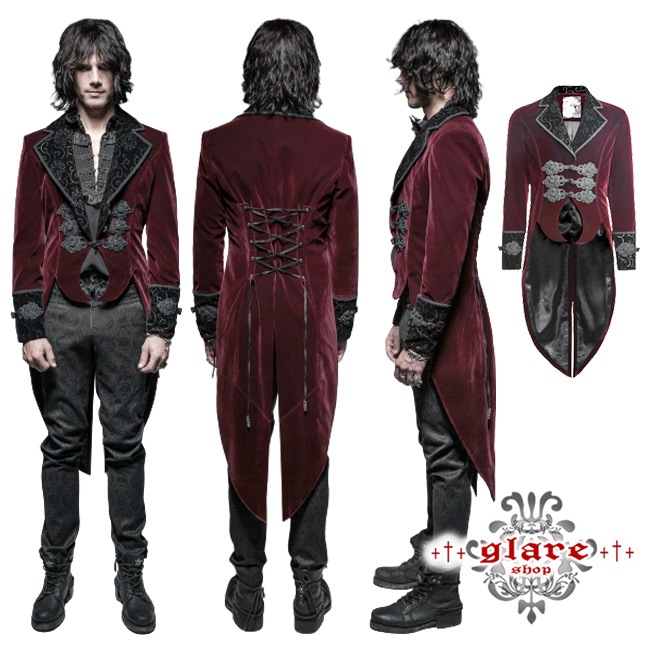 glareshop 쥢åסM.S-M.4XLJX285-Rå 㥱å ߥɥ   եͥ  å ֡߹  |  եޥ 奢 V ץ ơ   [PUNK RAVE] Gothic Velvet Tailcoat