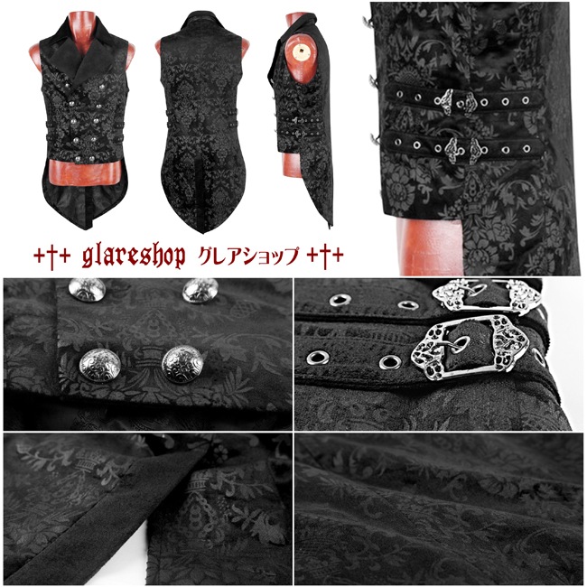 glareshop 쥢åסM.S-M.5XLKX155-B ٥ ߥɥ ²Ĵ ޥ   ֥å  | åեå 奢 V [PUNK RAVE] Gothic vest in the tailcoat style