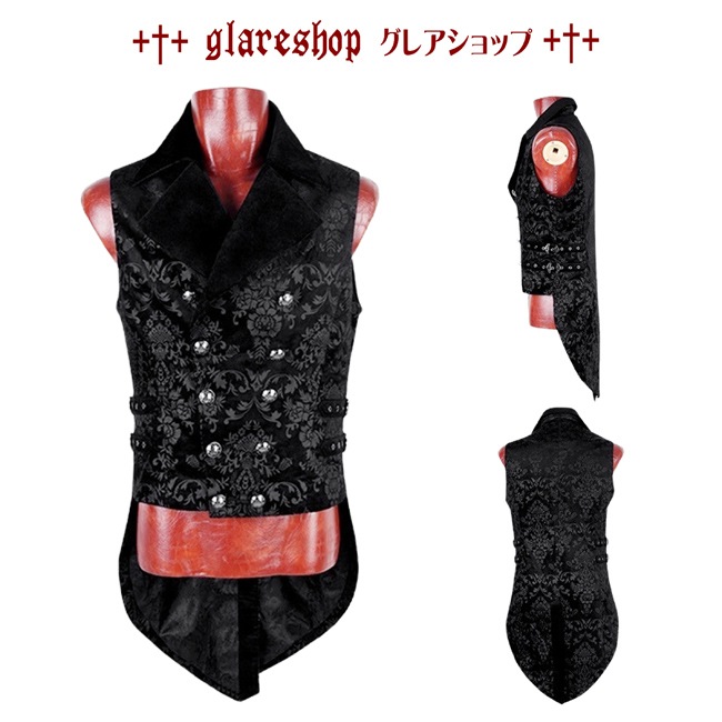 glareshop 쥢åסM.S-M.5XLKX155-B ٥ ߥɥ ²Ĵ ޥ   ֥å  | åեå 奢 V [PUNK RAVE] Gothic vest in the tailcoat style