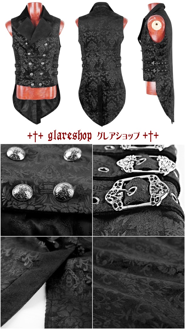glareshop 쥢åסM.S-M.5XLKX155-B ٥ ߥɥ ²Ĵ ޥ   ֥å  | åեå 奢 V [PUNK RAVE] Gothic vest in the tailcoat style