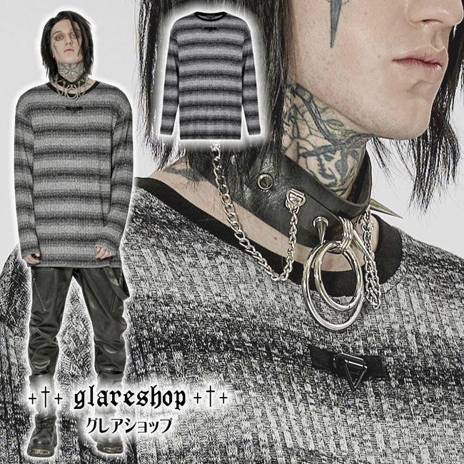 glareshop 쥢åסM.M/M.XL/M.3XLTXA040-GYѥ ץ 롼ͥåܡ˥åȥ ߥ졼  |奢 V ⡼ɷ ץ ơ   [PUNK RAVE] Punk Loose Stripe Sweater
