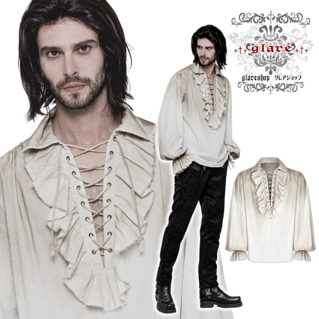 glareshop 쥢åסM.M/M.XL/M.3XLTX584-W ѥ ѥ졼ĥ֥饦 ±  եۥ磻ȡߥ١  | 奢 V ⡼ɷ ץ ơ   [PUNK RAVE] Iovry Steampunk Long Sleeve Shirt