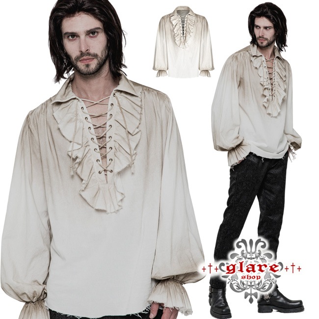 glareshop 쥢åסM.M/M.XL/M.3XLTX584-W ѥ ѥ졼ĥ֥饦 ±  եۥ磻ȡߥ١  | 奢 V ⡼ɷ ץ ơ   [PUNK RAVE] Iovry Steampunk Long Sleeve Shirt