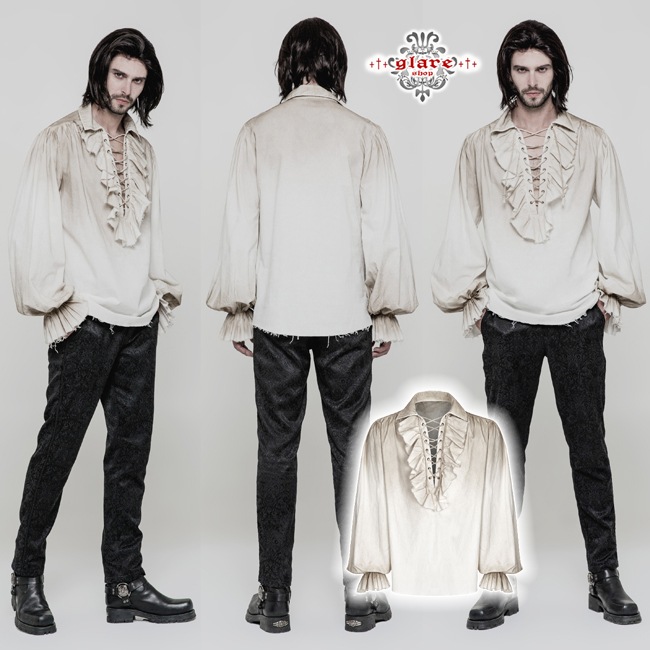 glareshop 쥢åסM.M/M.XL/M.3XLTX584-W ѥ ѥ졼ĥ֥饦 ±  եۥ磻ȡߥ١  | 奢 V ⡼ɷ ץ ơ   [PUNK RAVE] Iovry Steampunk Long Sleeve Shirt