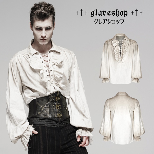 glareshop 쥢åסM.M/M.XL/M.3XLTX584-W ѥ ѥ졼ĥ֥饦 ±  եۥ磻ȡߥ١  | 奢 V ⡼ɷ ץ ơ   [PUNK RAVE] Iovry Steampunk Long Sleeve Shirt