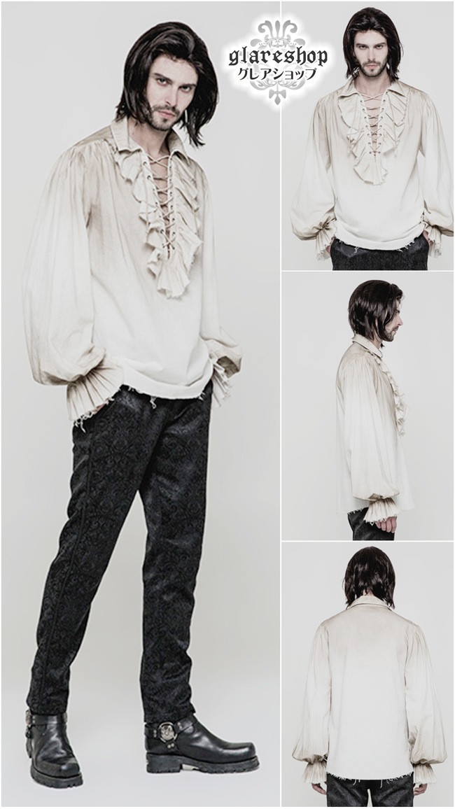 glareshop 쥢åסM.M/M.XL/M.3XLTX584-W ѥ ѥ졼ĥ֥饦 ±  եۥ磻ȡߥ١  | 奢 V ⡼ɷ ץ ơ   [PUNK RAVE] Iovry Steampunk Long Sleeve Shirt