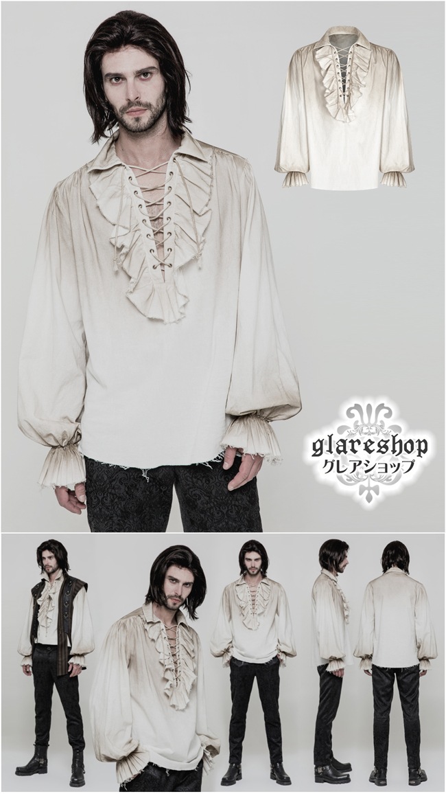 glareshop 쥢åסM.M/M.XL/M.3XLTX584-W ѥ ѥ졼ĥ֥饦 ±  եۥ磻ȡߥ١  | 奢 V ⡼ɷ ץ ơ   [PUNK RAVE] Iovry Steampunk Long Sleeve Shirt