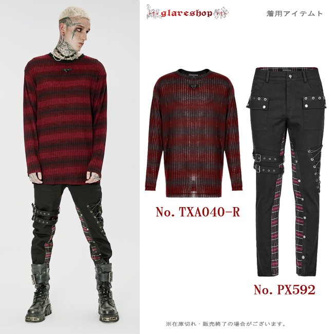 glareshop ���쥢����åס�M.M/M.XL/M.3XL��TXA040-R���ѥ� ����ץ� ���롼�ͥå��ܡ������˥åȥ������� ������ ��� | ��������ѥ� �������奢��� V�� �⡼�ɷ� ���� �� [PUNK RAVE] Punk Loose Stripe Sweater