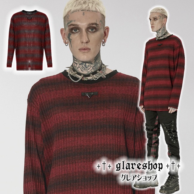 glareshop ���쥢����åס�M.M/M.XL/M.3XL��TXA040-R���ѥ� ����ץ� ���롼�ͥå��ܡ������˥åȥ������� ������ ��� | ��������ѥ� �������奢��� V�� �⡼�ɷ� ���� �� [PUNK RAVE] Punk Loose Stripe Sweater