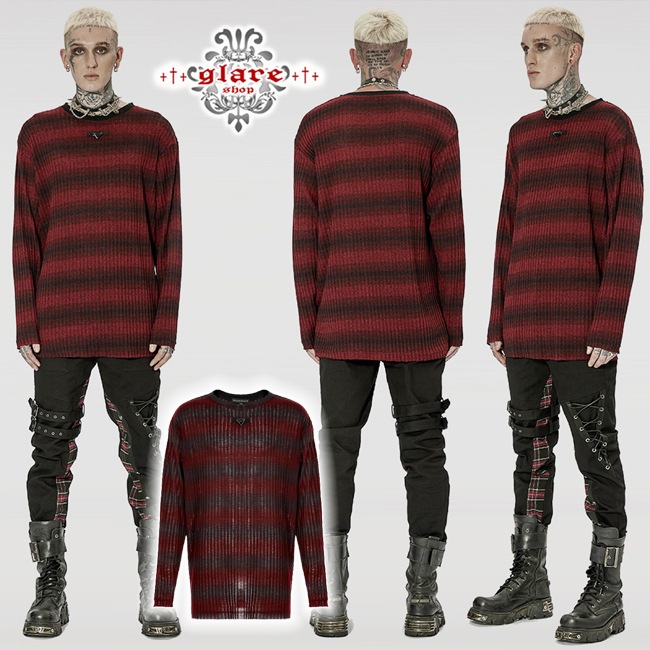 glareshop ���쥢����åס�M.M/M.XL/M.3XL��TXA040-R���ѥ� ����ץ� ���롼�ͥå��ܡ������˥åȥ������� ������ ��� | ��������ѥ� �������奢��� V�� �⡼�ɷ� ���� �� [PUNK RAVE] Punk Loose Stripe Sweater