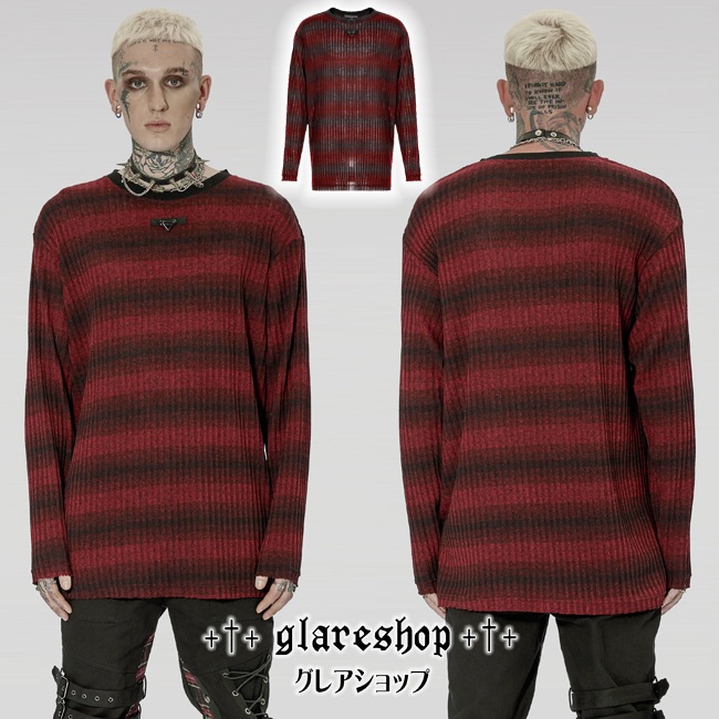 glareshop ���쥢����åס�M.M/M.XL/M.3XL��TXA040-R���ѥ� ����ץ� ���롼�ͥå��ܡ������˥åȥ������� ������ ��� | ��������ѥ� �������奢��� V�� �⡼�ɷ� ���� �� [PUNK RAVE] Punk Loose Stripe Sweater
