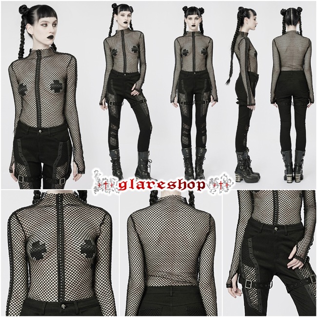 glareshop 쥢åסS/L/2XLTXA091-B ѥ  롼 ط å T  ǥ | 奢 V ⡼ɷ ץ ơ   [PUNK RAVE] Gothic Fashion Grunge Mesh Long Sleeve