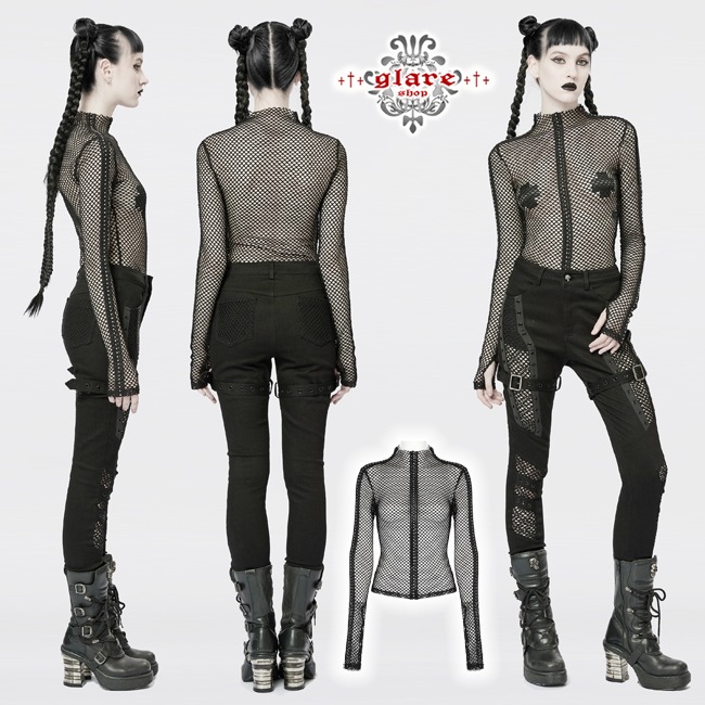 glareshop 쥢åסS/L/2XLTXA091-B ѥ  롼 ط å T  ǥ | 奢 V ⡼ɷ ץ ơ   [PUNK RAVE] Gothic Fashion Grunge Mesh Long Sleeve