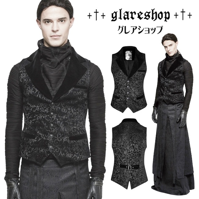 glareshop 쥢åסM.S-M.5XLKX215-B ѥ ² ޥ ơ㥫ɥ å٥   | 奢 V ⡼ɷ ץ ơ   [PUNK RAVE] Steampunk Vintage Jacquard Vest/Waistcoat