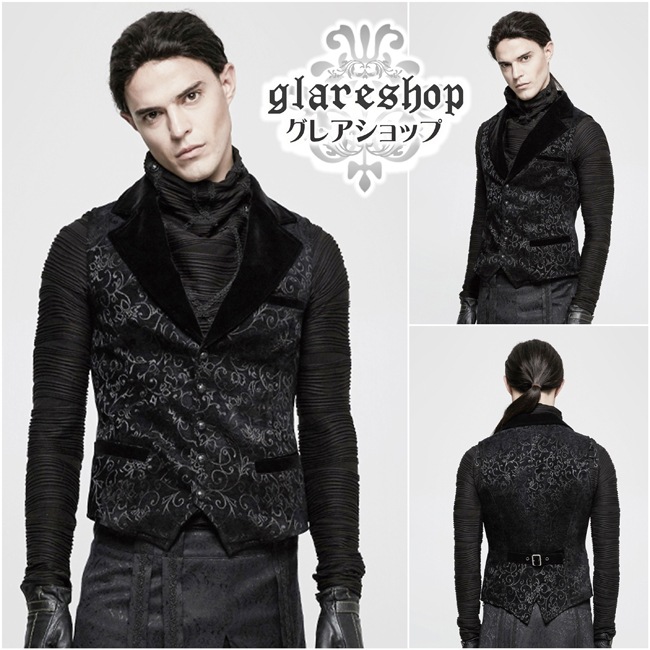 glareshop 쥢åסM.S-M.5XLKX215-B ѥ ² ޥ ơ㥫ɥ å٥   | 奢 V ⡼ɷ ץ ơ   [PUNK RAVE] Steampunk Vintage Jacquard Vest/Waistcoat