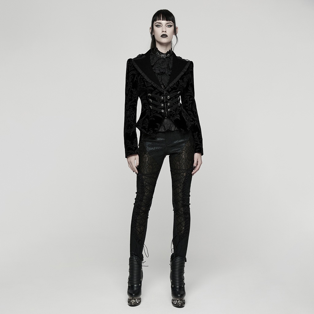 glareshop ���쥢����åס�XS-4XL��JXA019-B�������å�������ơ����ץ��ȥ٥�٥åȥ����� ���硼�Ⱦ� �� �֥�å� ��ǥ����� | ����� �������奢��� V�� �⡼�ɷ� [PUNK RAVE] Gothic Vintage Print Velvet Coat