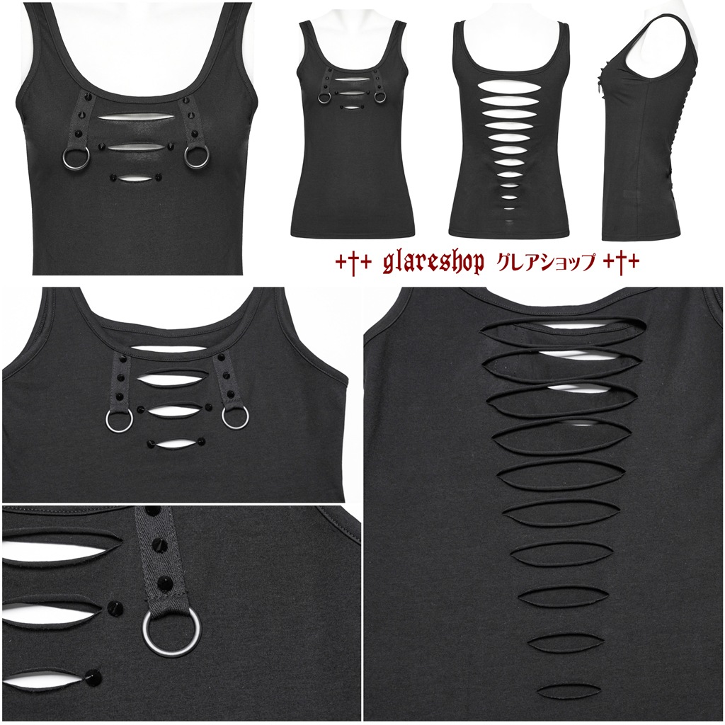 glareshop 쥢åסM/2XLKX077-Bѥ ǲİ ꤢ 󥯥ȥå  ֥å ǥ | å V ɷ ¤ߥ  Ź եå ϥ⡼ɷ  [PUNK RAVE] Gothic Punk Tank topwith Broken-hole