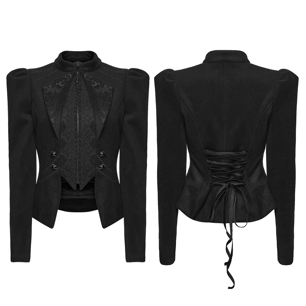glareshop ���쥢����åס�XS-4XL��JXA022-B����ȥ������å��ɽ����硼�ȥ����륳���� ���硼�Ⱦ� �� �֥�å� ��ǥ����� | ����� �������奢��� V�� �⡼�ɷ� [PUNK RAVE] Retro Gothic Embroidered Short Woolen Coat