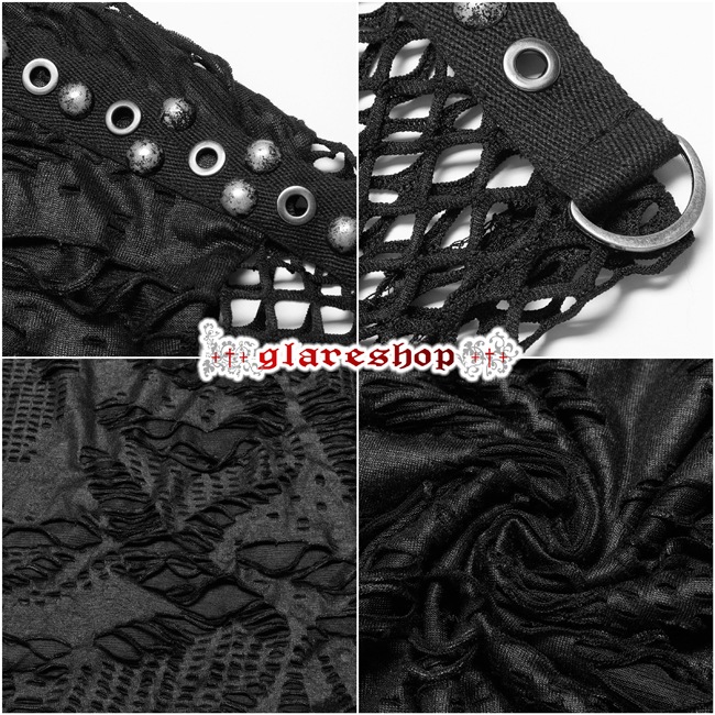 glareshop 쥢åסM.M/M.XL/M.3XLTX1006-B ѥ ᡼ Ǻ Ⱦµ T   | ѥ 奢 V ⡼ɷ ץ ơ   [PUNK RAVE]  Gothic Knitted Broken Holes Short Sleeve T-Shirt