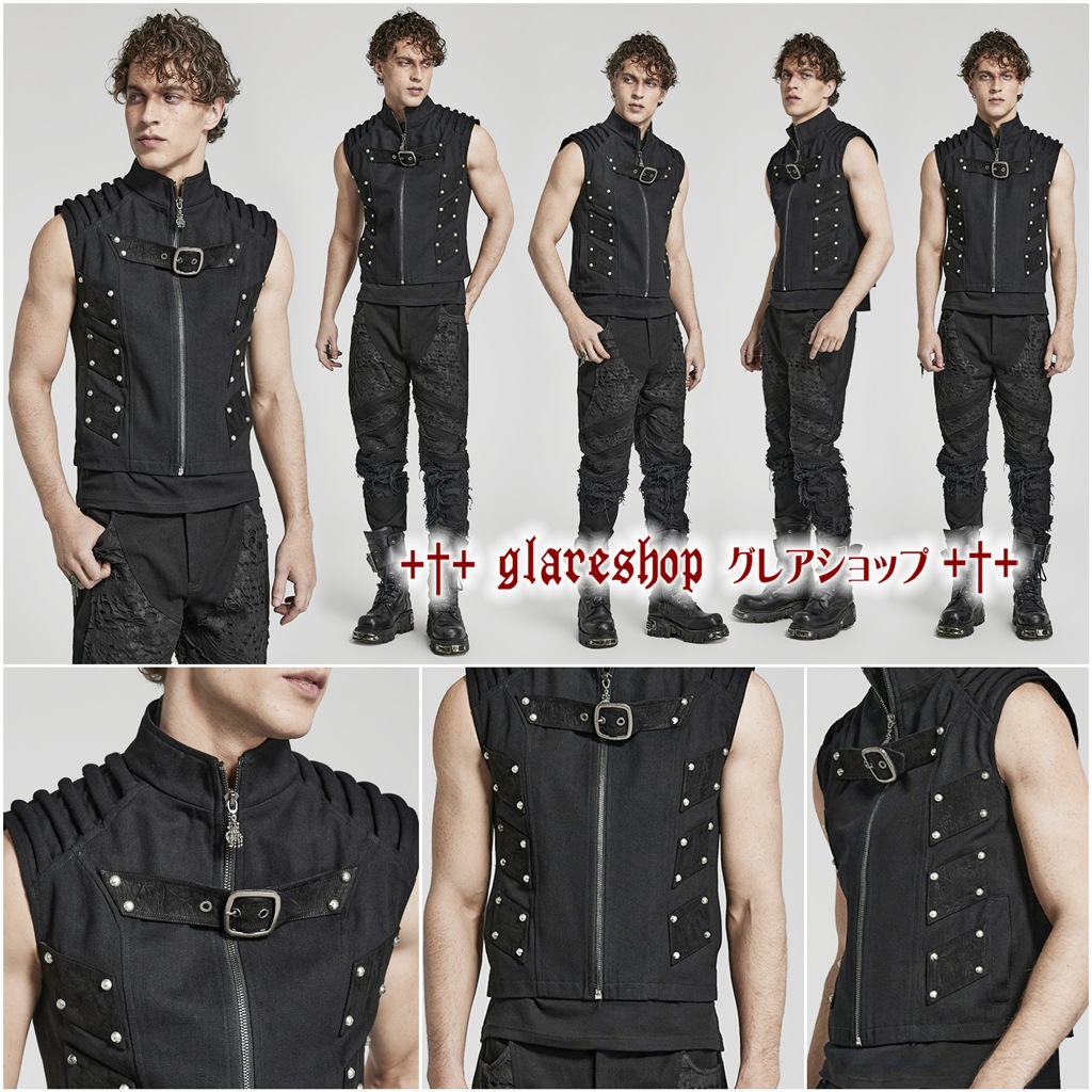 glareshop 쥢åסM.S-M.5XLKX518Сѥ ̤ ߥ꥿꡼ Ū  ĥ ٥   | ѥ å å  Ū Сѥ ⡼ ץ ơ   [PUNK RAVE] Doomsday Punk Vest