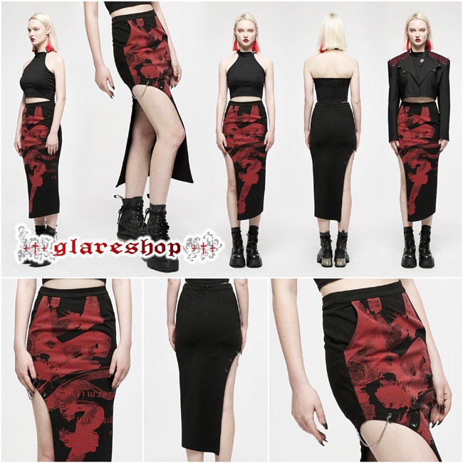 glareshop 쥢åסXS-4XLSX491-R å㥤񤭥󥯥ץȥ   ǥ | 奢 V ⡼ɷ ץ ơ   [PUNK RAVE] Gothic Punk Handwritten Ink Print Asymmetric Long Skirt