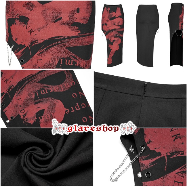 glareshop 쥢åסXS-4XLSX491-R å㥤񤭥󥯥ץȥ   ǥ | 奢 V ⡼ɷ ץ ơ   [PUNK RAVE] Gothic Punk Handwritten Ink Print Asymmetric Long Skirt