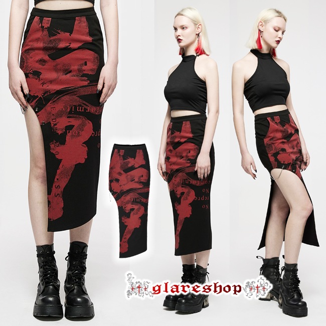 glareshop 쥢åסXS-4XLSX491-R å㥤񤭥󥯥ץȥ   ǥ | 奢 V ⡼ɷ ץ ơ   [PUNK RAVE] Gothic Punk Handwritten Ink Print Asymmetric Long Skirt
