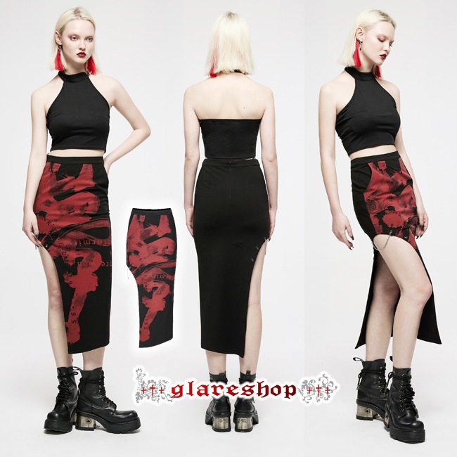 glareshop 쥢åסXS-4XLSX491-R å㥤񤭥󥯥ץȥ   ǥ | 奢 V ⡼ɷ ץ ơ   [PUNK RAVE] Gothic Punk Handwritten Ink Print Asymmetric Long Skirt