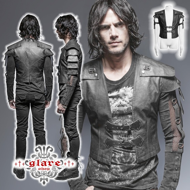 glareshop ���쥢����åס�M.S-M.5XL��TX368-B�������å��ѥ� �����ޡ������ꥢ�� ���� �쥶�� �����С��ѥ� �٥��� �ȥåץ� �� ��� | ��������ѥ� �������奢��� V�� �����ץ� ���ơ��� ���� �� [PUNK RAVE] Punk Armor Warrior Vest