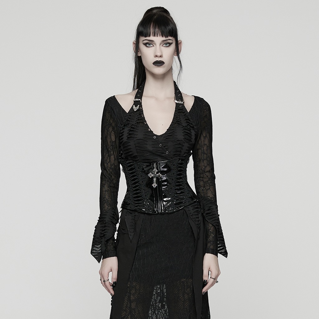 glareshop ���쥢����åס�S/L/2XL��KX689-B�������å��������Хåȥѥƥ�ȥ쥶�����륻�åȥ������ȥХ�� �� �֥�å� ��ǥ����� | �������奢��� V�� �����ץ� ���ơ��� [PUNK RAVE] Gothic Cross Bat Patent Leather Corset Waistband
