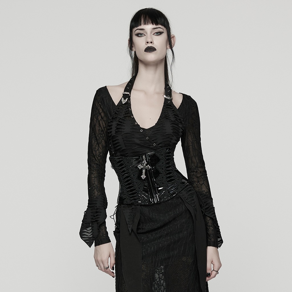glareshop ���쥢����åס�S/L/2XL��KX689-B�������å��������Хåȥѥƥ�ȥ쥶�����륻�åȥ������ȥХ�� �� �֥�å� ��ǥ����� | �������奢��� V�� �����ץ� ���ơ��� [PUNK RAVE] Gothic Cross Bat Patent Leather Corset Waistband