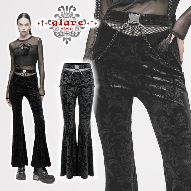 glareshop ���쥢����åס�XS-4XL��PX573-B���������� �����å� �������롼�ץ��ȥ٥�٥åȥ��󥰥ե쥢�ѥ�� �� �֥�å� ��ǥ����� | ����� �������奢��� V�� �⡼�ɷ� �����ץ� ���ơ��� ���� �� [PUNK RAVE] Gothic Dark Printed Velvet Flared Pants