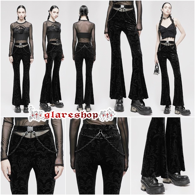 glareshop ���쥢����åס�XS-4XL��PX573-B���������� �����å� �������롼�ץ��ȥ٥�٥åȥ��󥰥ե쥢�ѥ�� �� �֥�å� ��ǥ����� | ����� �������奢��� V�� �⡼�ɷ� �����ץ� ���ơ��� ���� �� [PUNK RAVE] Gothic Dark Printed Velvet Flared Pants