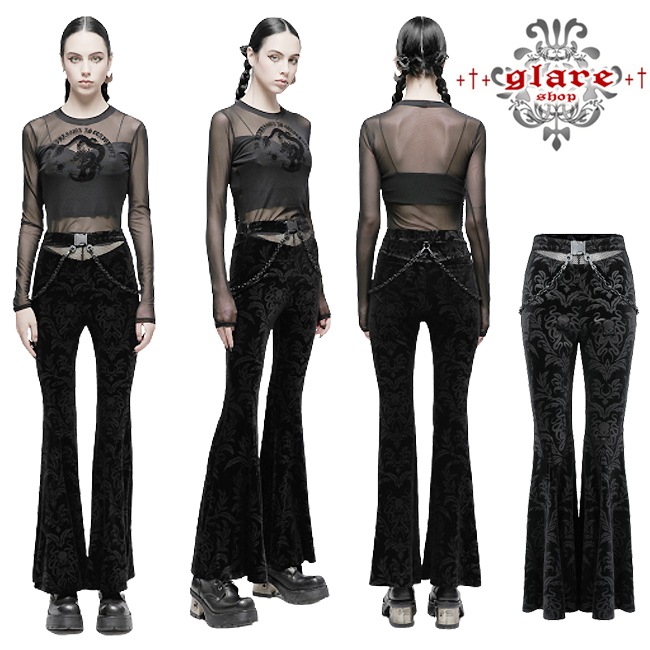 glareshop ���쥢����åס�XS-4XL��PX573-B���������� �����å� �������롼�ץ��ȥ٥�٥åȥ��󥰥ե쥢�ѥ�� �� �֥�å� ��ǥ����� | ����� �������奢��� V�� �⡼�ɷ� �����ץ� ���ơ��� ���� �� [PUNK RAVE] Gothic Dark Printed Velvet Flared Pants