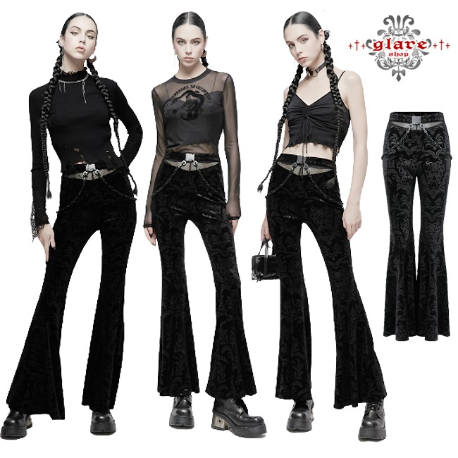 glareshop ���쥢����åס�XS-4XL��PX573-B���������� �����å� �������롼�ץ��ȥ٥�٥åȥ��󥰥ե쥢�ѥ�� �� �֥�å� ��ǥ����� | ����� �������奢��� V�� �⡼�ɷ� �����ץ� ���ơ��� ���� �� [PUNK RAVE] Gothic Dark Printed Velvet Flared Pants