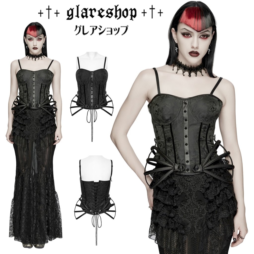 glareshop ���쥢����åס�S/L/2XL��KX695-B�������å����������㥫���ɥ��륻�åȥȥå� �� �֥�å� ��ǥ����� | �������奢��� V�� �����ץ� ���ơ��� [PUNK RAVE] Gothic Rose Jacquard Corset Top