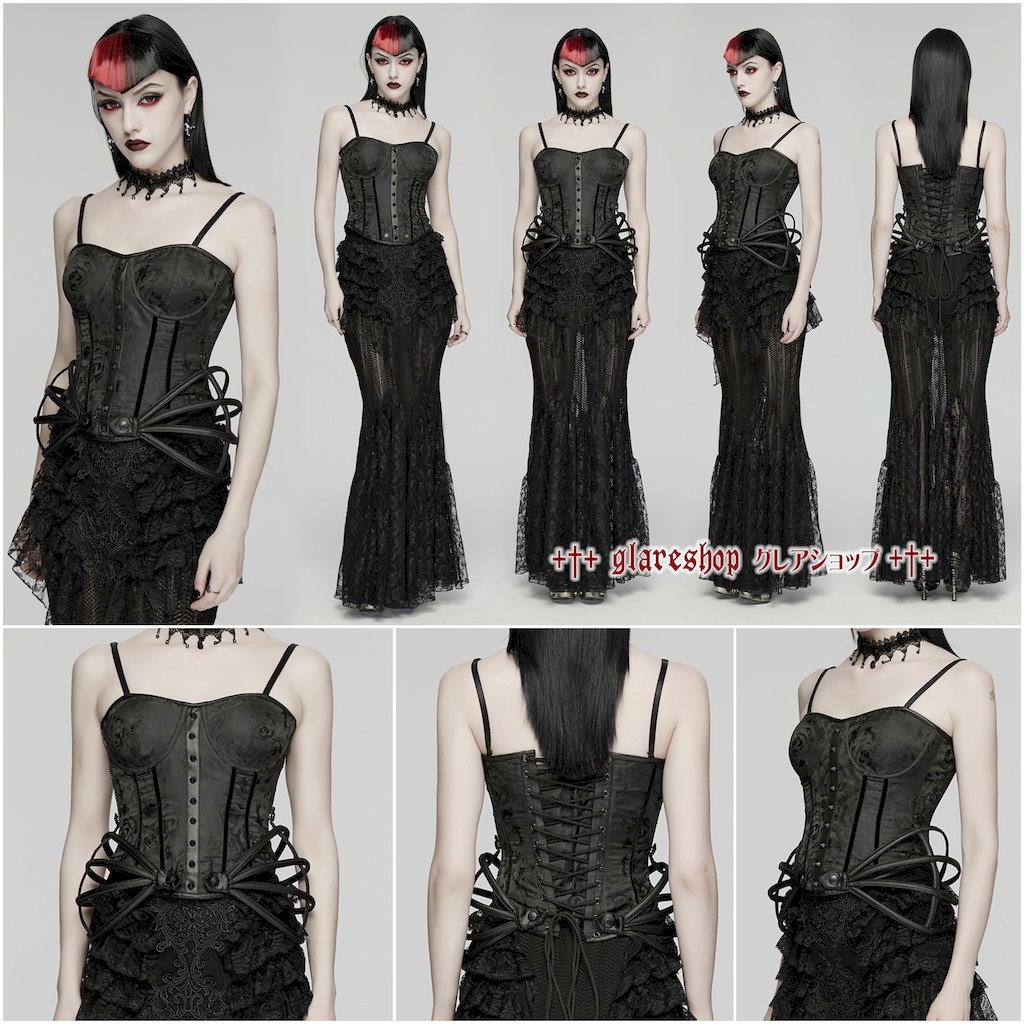 glareshop ���쥢����åס�S/L/2XL��KX695-B�������å����������㥫���ɥ��륻�åȥȥå� �� �֥�å� ��ǥ����� | �������奢��� V�� �����ץ� ���ơ��� [PUNK RAVE] Gothic Rose Jacquard Corset Top
