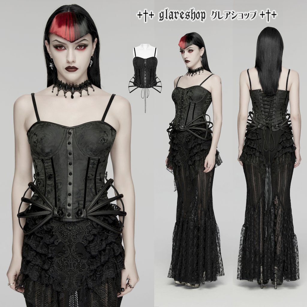 glareshop ���쥢����åס�S/L/2XL��KX695-B�������å����������㥫���ɥ��륻�åȥȥå� �� �֥�å� ��ǥ����� | �������奢��� V�� �����ץ� ���ơ��� [PUNK RAVE] Gothic Rose Jacquard Corset Top