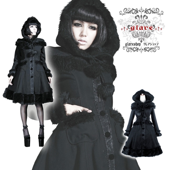 Glareshop グレアショップ 公式ストア Glareshop グレアショップ S 4xl Jx108 B ゴスロリ ロリータ レース装飾 フード付き リボン ゴシック コート 黒 レディース ゴスロリ ゴシック パンク ロック ファッション スチームパンク ヴィジュアル系 V系 モード