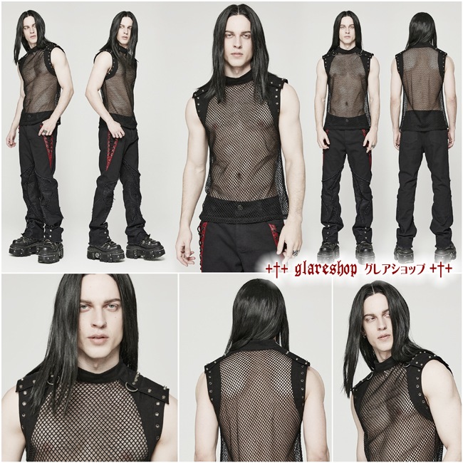 glareshop ���쥢����åס�M.S-M.5XL��KX360-B���������� �ѥ� �������롼 ��å���&�ǥ˥� ���Ǻ� �Ρ����꡼�� �٥��� �� �֥�å� ��� | �����С��ѥ� ��������ѥ� �������奢��� V�� �����ץ� ���ơ������� �� [PUNK RAVE] Punk Translucent Vest