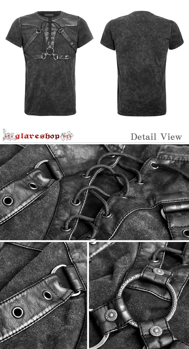 glareshop ���쥢����åס�M.S-M.5XL��TX387-B���������� �ѥ� �졼�����å� �٥���դ� ���Ǻ� Ⱦµ T����� �ȥåץ� �� ��� | ��������ѥ� �������奢��� V�� �⡼�ɷ� �����ץ� ���ơ��� ���� �� [PUNK RAVE] Punk Soilder Short T-Shirt