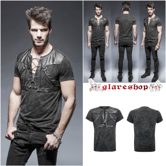 glareshop ���쥢����åס�M.S-M.5XL��TX387-B���������� �ѥ� �졼�����å� �٥���դ� ���Ǻ� Ⱦµ T����� �ȥåץ� �� ��� | ��������ѥ� �������奢��� V�� �⡼�ɷ� �����ץ� ���ơ��� ���� �� [PUNK RAVE] Punk Soilder Short T-Shirt