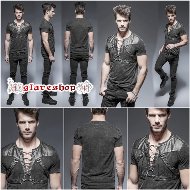 glareshop ���쥢����åס�M.S-M.5XL��TX387-B���������� �ѥ� �졼�����å� �٥���դ� ���Ǻ� Ⱦµ T����� �ȥåץ� �� ��� | ��������ѥ� �������奢��� V�� �⡼�ɷ� �����ץ� ���ơ��� ���� �� [PUNK RAVE] Punk Soilder Short T-Shirt