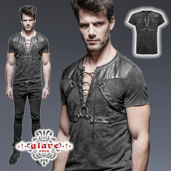 glareshop ���쥢����åס�M.S-M.5XL��TX387-B���������� �ѥ� �졼�����å� �٥���դ� ���Ǻ� Ⱦµ T����� �ȥåץ� �� ��� | ��������ѥ� �������奢��� V�� �⡼�ɷ� �����ץ� ���ơ��� ���� �� [PUNK RAVE] Punk Soilder Short T-Shirt