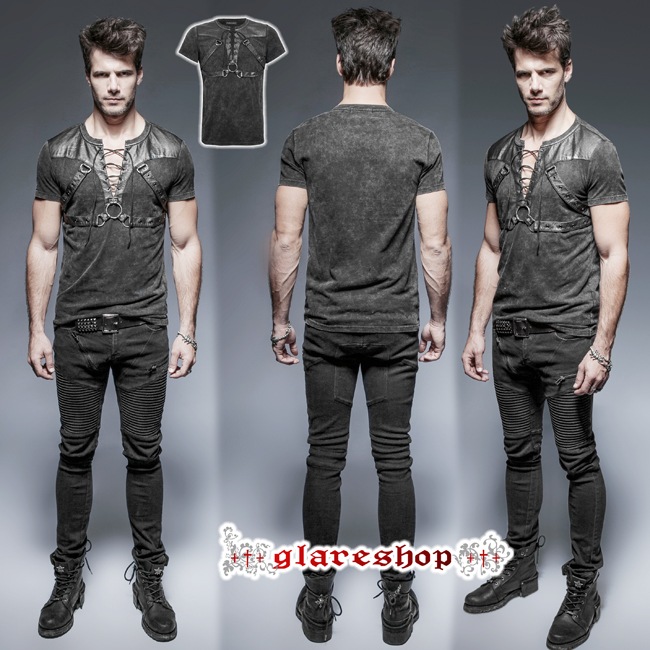glareshop ���쥢����åס�M.S-M.5XL��TX387-B���������� �ѥ� �졼�����å� �٥���դ� ���Ǻ� Ⱦµ T����� �ȥåץ� �� ��� | ��������ѥ� �������奢��� V�� �⡼�ɷ� �����ץ� ���ơ��� ���� �� [PUNK RAVE] Punk Soilder Short T-Shirt