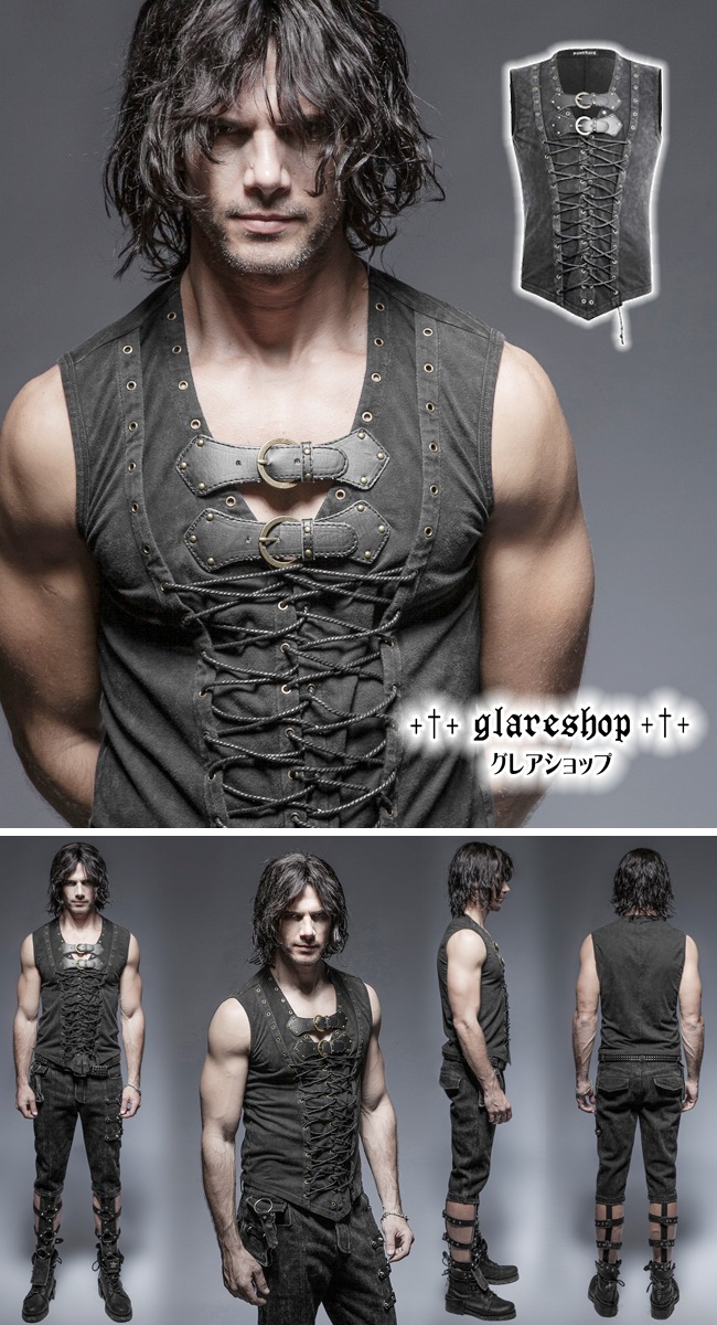 glareshop 쥢åסM.S-M.5XLKX165-B ѥ  졼å 󥯥ȥå Ρ꡼T  ֥å  | ѥ 奢 V ⡼ɷ ץ ơ   [PUNK RAVE] Steampunk Tank Top