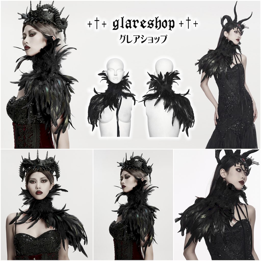 glareshop ���쥢����åס�F��JXA025-B�������å� �������ȥ꡼ �졼�� �ե��������硼�� �� ��ǥ����� | �ǲİ��� ����� �������奢��� ����Ū ���� �� [PUNK RAVE] Gothic Asymmetric Lace Feather Shawl